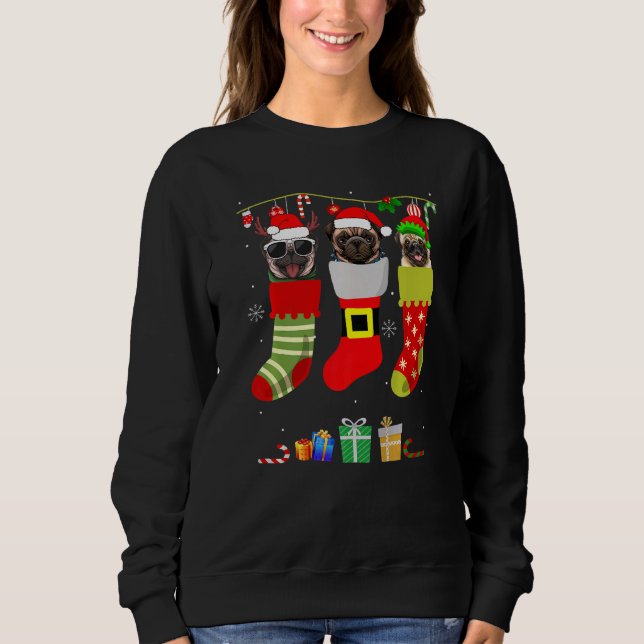 Sudadera Navidades Pug Pajama Perro sopla luz Santa Elf Xma (Anverso)