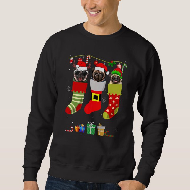 Sudadera Navidades Pug Pajama Perro sopla luz Santa Elf Xma (Anverso)
