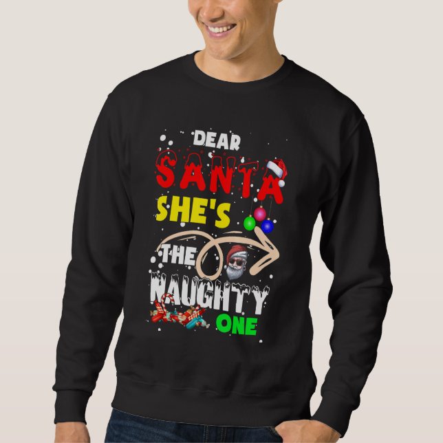 Sudadera Navidades Querida Santa Ella es la traviesa (Anverso)