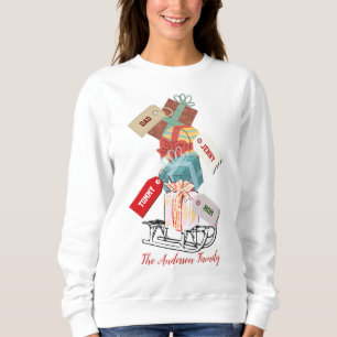 Sudadera Navidades Retro Red White Cute Nombre Familia Muje