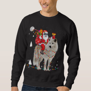 Sudadera Navidades Santa Claus Riding Samoyed Lights Xmas H