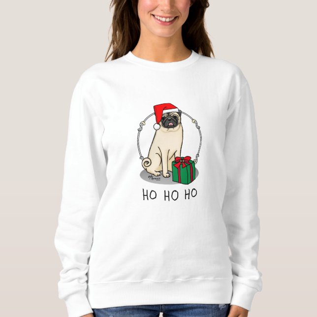Sudadera Navidades Santa Hat Pug Dog (flor claro) Cute (Anverso)
