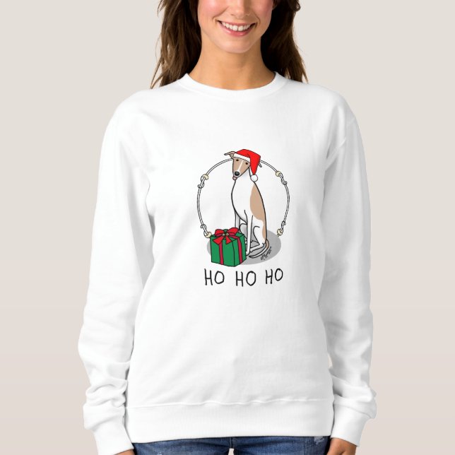 Sudadera Navidades Santa Hat Whippet Dog Fawn & white Cute (Anverso)