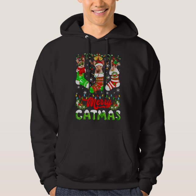 Sudadera Navidades Sphynx Cat Santa Hat Scarf Holiday Cut (Anverso)
