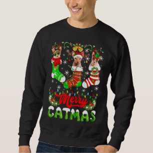 Sudadera Navidades Sphynx Cat Santa Hat Scarf Holiday Cut