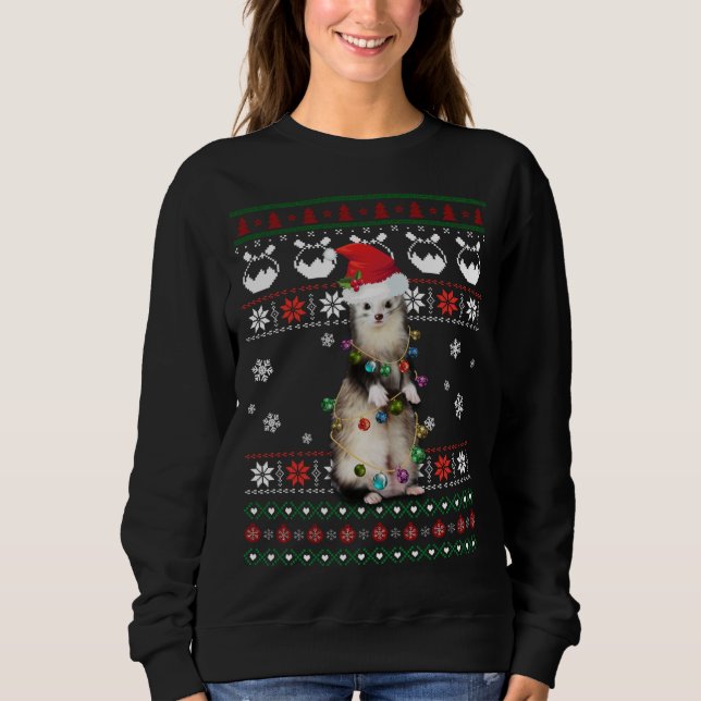 Sudadera Navidades suéteres feos de Ferret lindo encienden  (Anverso)