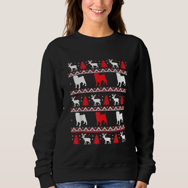 Sudadera Navidades suéteres feos Gráficos Perro Pug Tee Plu (Anverso)