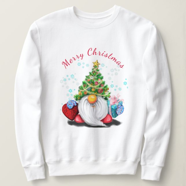 Sudadera Navidades Sweatshirt Cute Gnome con regalo (Anverso del diseño)