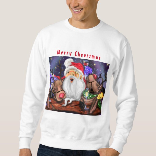 Sudadera Navidades Sweetshirt Santa con los renos Diversión (Anverso)