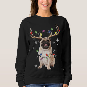 Sudadera Navidades Tiras clásicas de reno de perro de pug 4