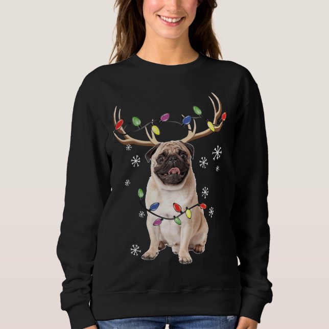 Sudadera Navidades Tiras clásicas de reno de perro de pug 4 (Anverso)