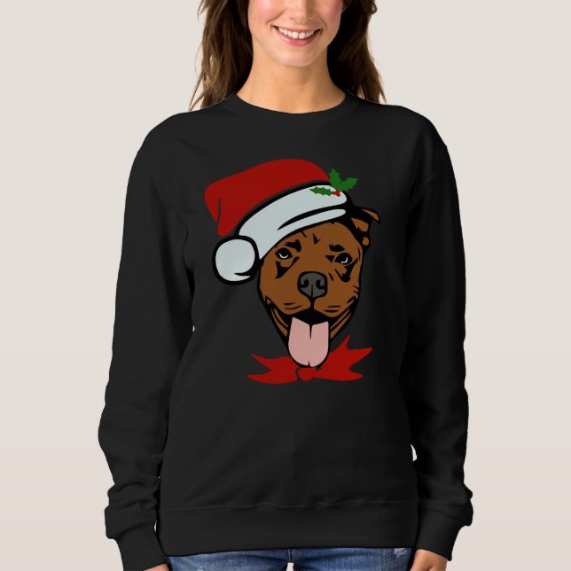 Sudadera Navidades Vacan Perro Pitbull En Santa Hat Con Re (Anverso)