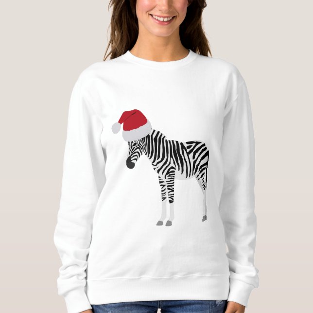 Sudadera Navidades Zebra graciosa animal con Santa Hat (Anverso)