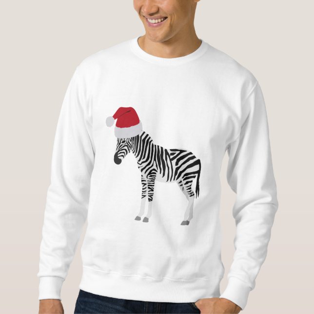 Sudadera Navidades Zebra graciosa animal con Santa Hat (Anverso)