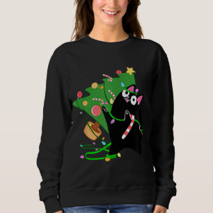 Sudadera Navidades Zoomías de gato negro golpean el árbol d
