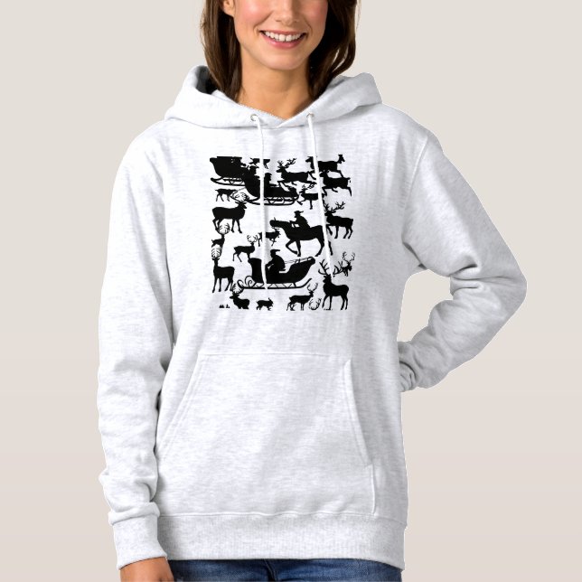 Sudadera navideña de Santa y ciervo para damas (Anverso)