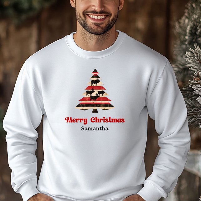 Sudadera navideña encantadora de árbol a cuadros,  (Charming Plaid Tree Christmas Sweatshirt Cozy Gift)