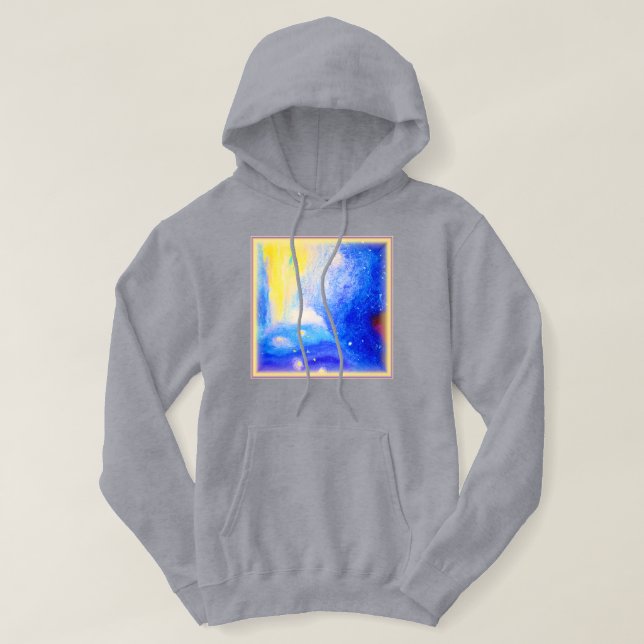 Sudadera Nebula Estrellas azul, amarillo y blanco lechoso.  (Diseño del anverso)