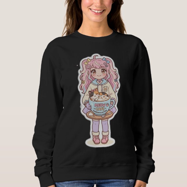 Sudadera negra de chica de anime Chibi de Kawaii N (Anverso)