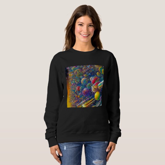 Sudadera negra de las mujeres de raza espacial (Anverso completo)
