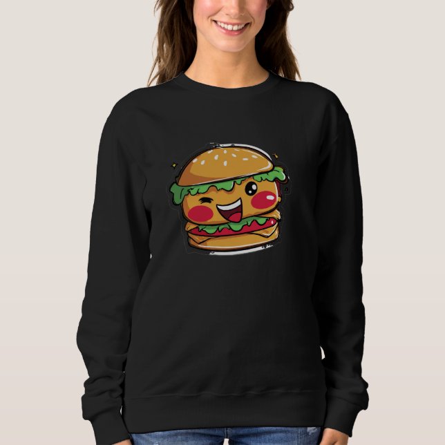 Sudadera Negra Gráfica de Comida Rápida Monada (Anverso)