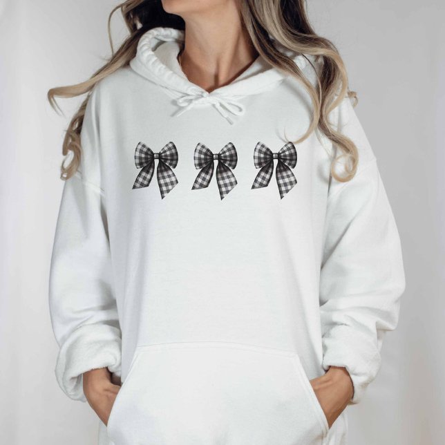 Sudadera Negro y blanco Gingham comprobados arcos (Black and White Gingham Bow Hoodie)
