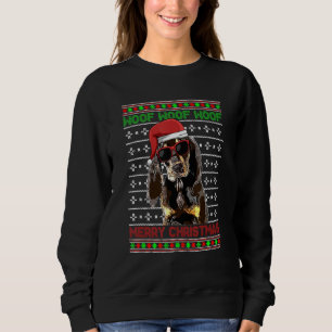 Sudadera Negro Y Tan Coonhound Dog Woof Feliz Navidad