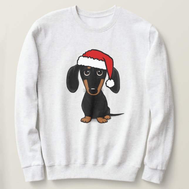 Sudadera Negro y Tan Dachshund Santa Cute Perro Wiener (Anverso del diseño)