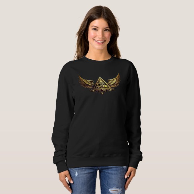 Sudadera NeoAnkh Ojo Egipcio de Horus Pirámide Alada Dorada (Anverso completo)