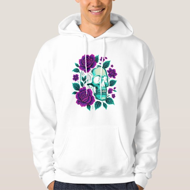 Sudadera Neon Bloom – Calavera en Rosas (Anverso)