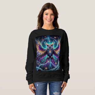Sudadera Neon Cosmic Owl Sweatshirt T-Shirt Design.