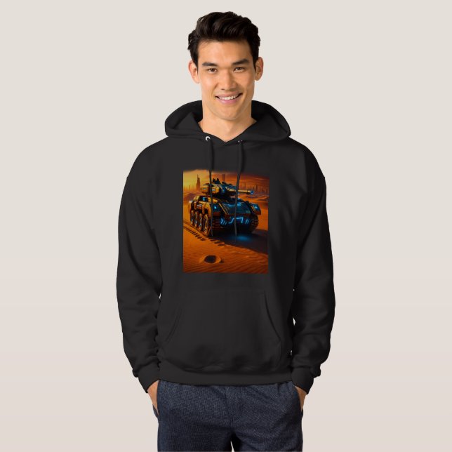 Sudadera Neon Desert Tank Hoodie – Futuristic Sci-Fi Combat (Anverso completo)
