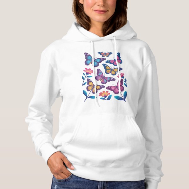 Sudadera Neon Flowers with Six Glowing Butterflies (Anverso)