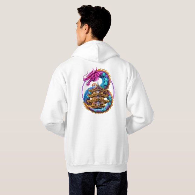 Sudadera Neon Mechanical Dragon Pagoda Emblem Art (Reverso completo)