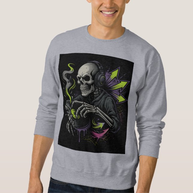 Sudadera Neon Skeleton DJ Bass Waves (Anverso)