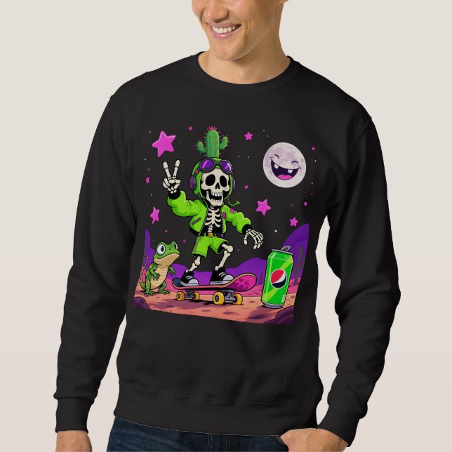 Sudadera Neon Skeleton Skateboarder Rebel Cartoon (Anverso)