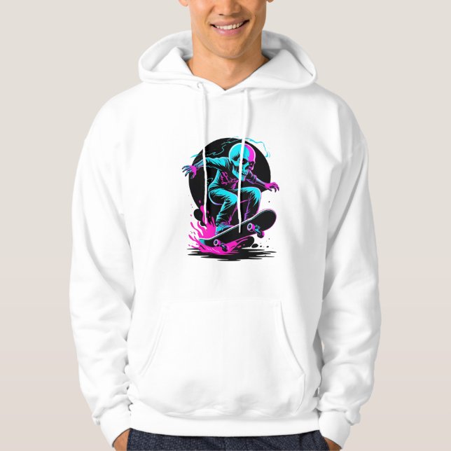 Sudadera Neon Skull Skateboard Art - Diseño Edgy Skater (Anverso)