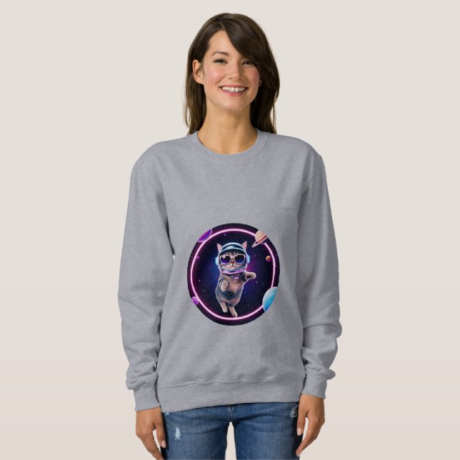 Sudadera Neon Space Cat Hoodie – Cosmic Feline Glow Sweatsh (Anverso completo)