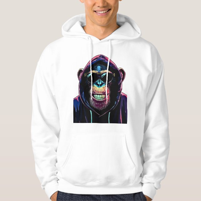 Sudadera Neon Vibe – Stylish Chimpanzee in Hoodie and Sungl (Anverso)