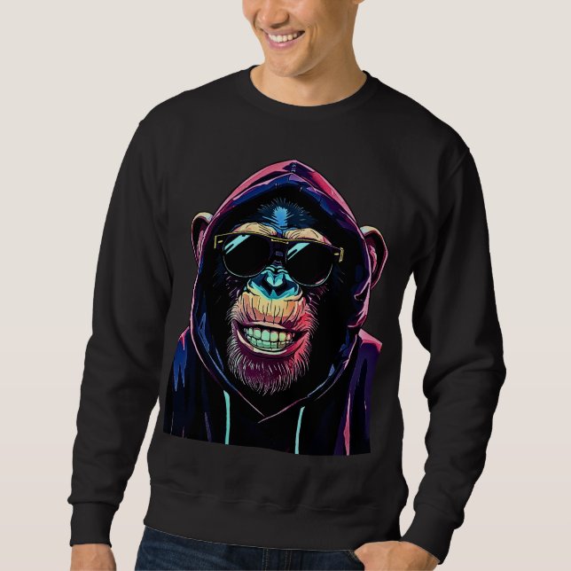 Sudadera Neon Vibe – Stylish Chimpanzee in Hoodie and Sungl (Anverso)