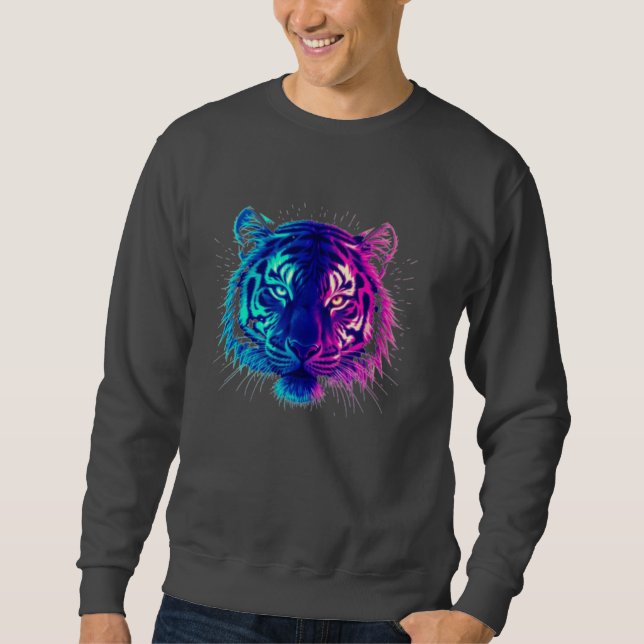 Sudadera Neon White Tiger – Glowing Cyberpunk Wildlife Art (Anverso)