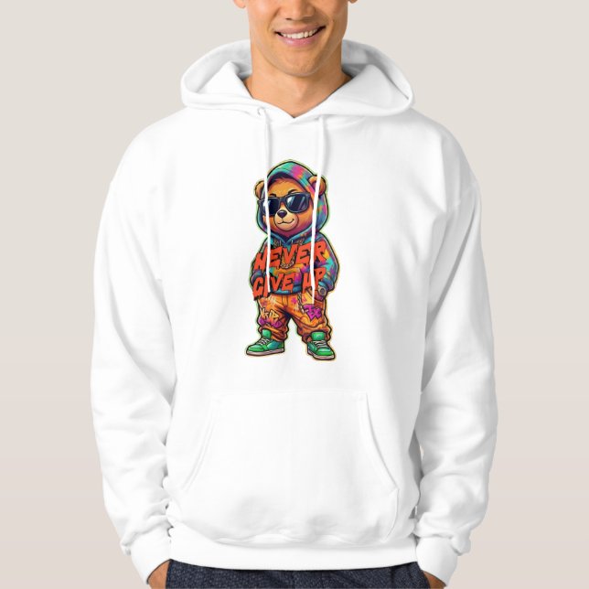 Sudadera Never Give Up Cool Bear Design (Anverso)
