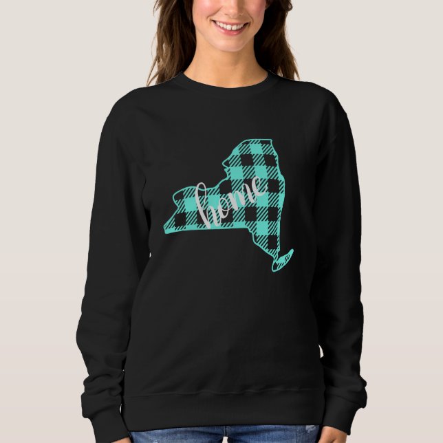 Sudadera New York Buffalo Plaid Home State Country USA Teal (Anverso)