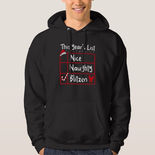 Sudadera Nice Naughty Blitzen   Christmas List Santa's Rein (Anverso)