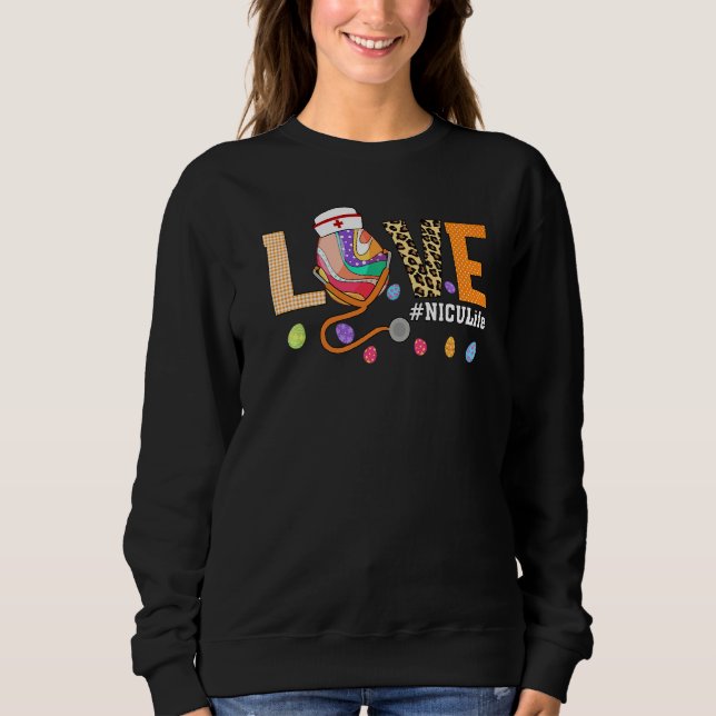 Sudadera Nicu Enfermera Plaid Egg Bunny Love Stethoscope Rn (Anverso)