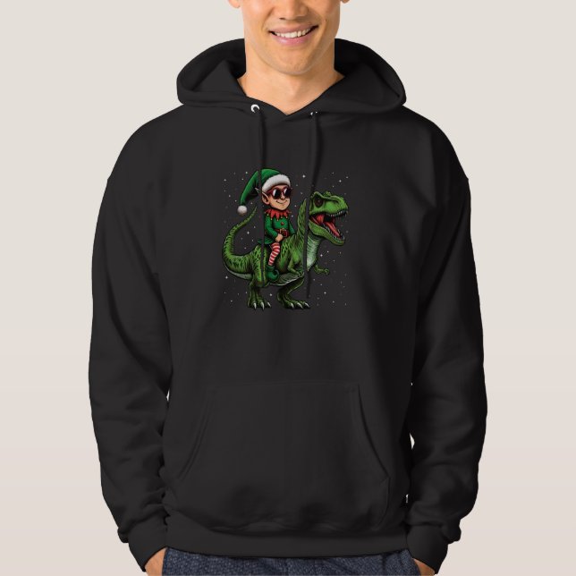 Sudadera Nieve de Elf Riding Dinosaur T Rex Navidades de na (Anverso)