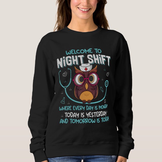 Sudadera Night Shift Nurse Owls  Nursing RN LPN CNA Women 1 (Anverso)