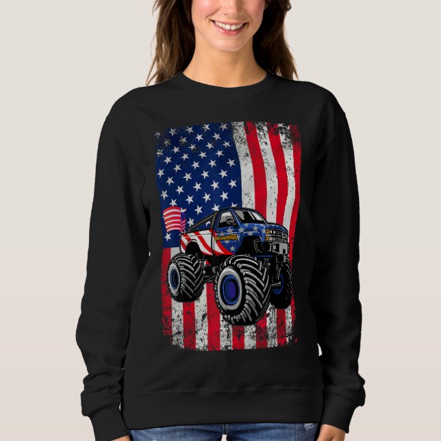 Sudadera Niño Monstruo Camión Niño Niños Bandera Americana  (Anverso)