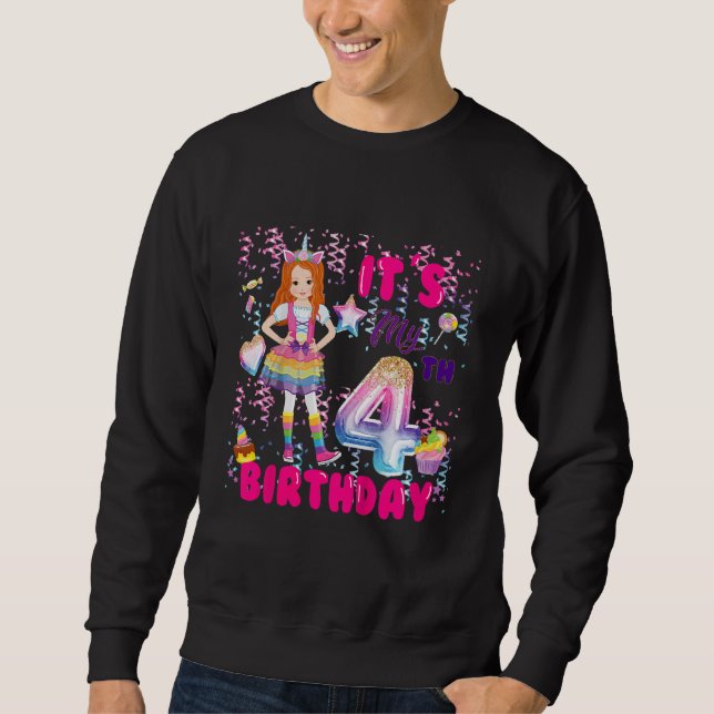 Sudadera Niños 4 Chicas de cumpleaños 4 años Red Haired 4 D (Anverso)
