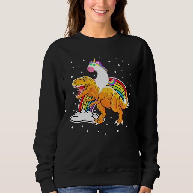 Sudadera Niños Chicas de Unicornio viajando en rex dinosaur (Anverso)
